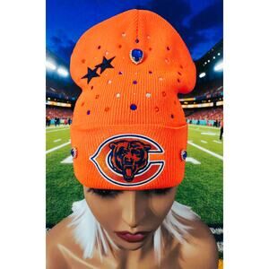 Chicago Bears Beanie Orange design with logo, stars & rhinestones